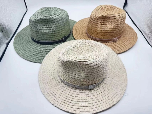 Charming Womens Wide Brim Floppy Straw Sun Hat with Decorative Ribbon
