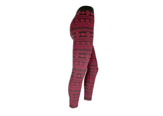 Snowflake Burgundy Black Color Womens Fleece Lined Leggings 97 Polyester 3 Spandex