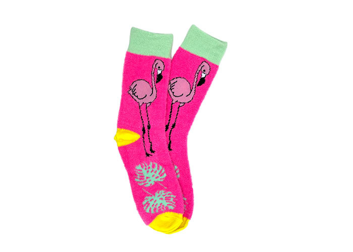 Neon Pink Flamingo Womens Fancy Socks Women Feather Yarn Soft Socks