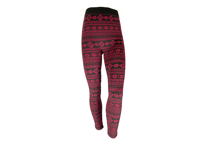 Snowflake Burgundy Black Color Womens Fleece Lined Leggings 97 Polyester 3 Spandex